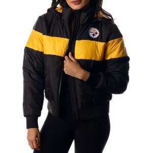 NFL Pittsburgh Steelers Black Hooded Puffer Jacket